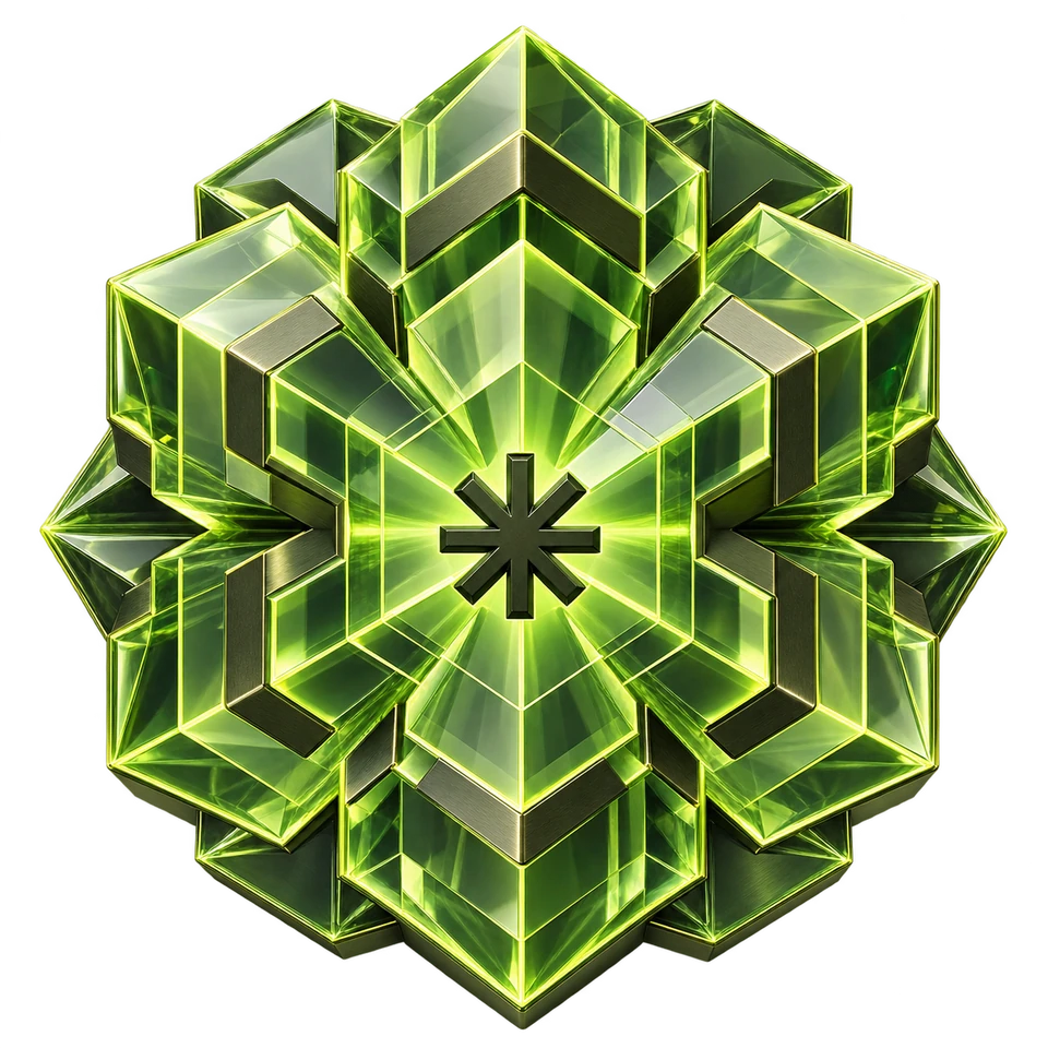 AI Tools Zone emblem sculpted in lime crystal with bevelled metallic sides